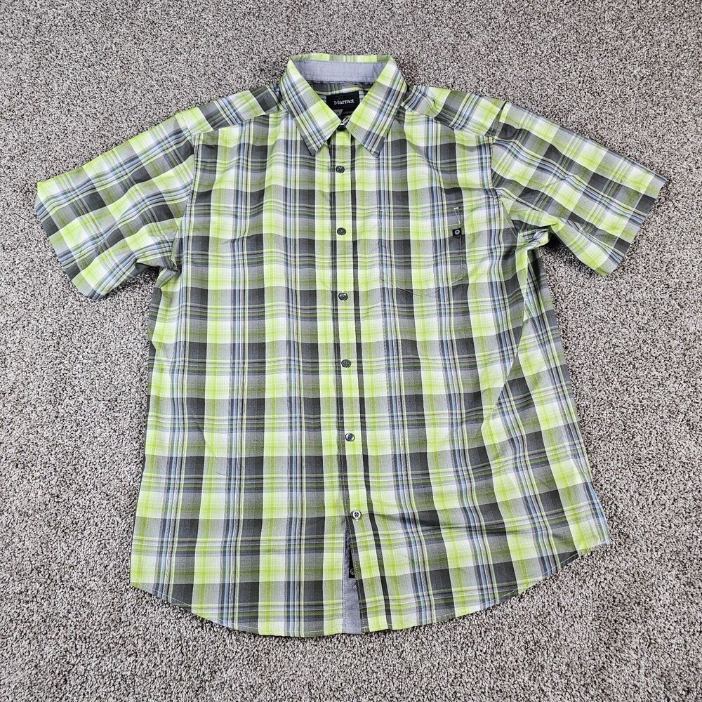 Marmot Shirt Mens Large Green Plaid Short Sleeve Pocket Casual Outdoor Gorpcore